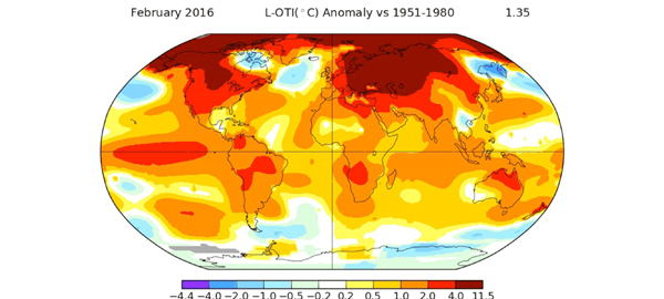 Récord de temperatura media global en febrero