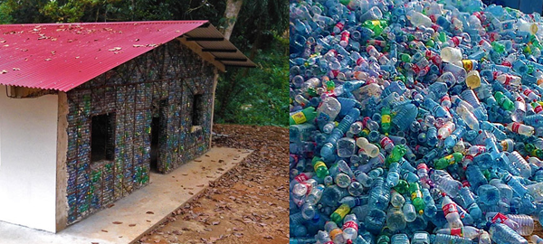 Una aldea construida con botellas de plástico