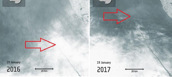 La grieta de la Antártida crece vertiginosamente