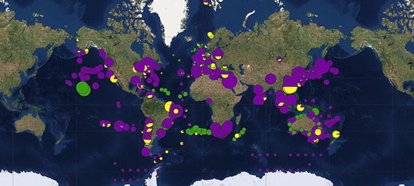 Mapa mundial de basura en los océanos